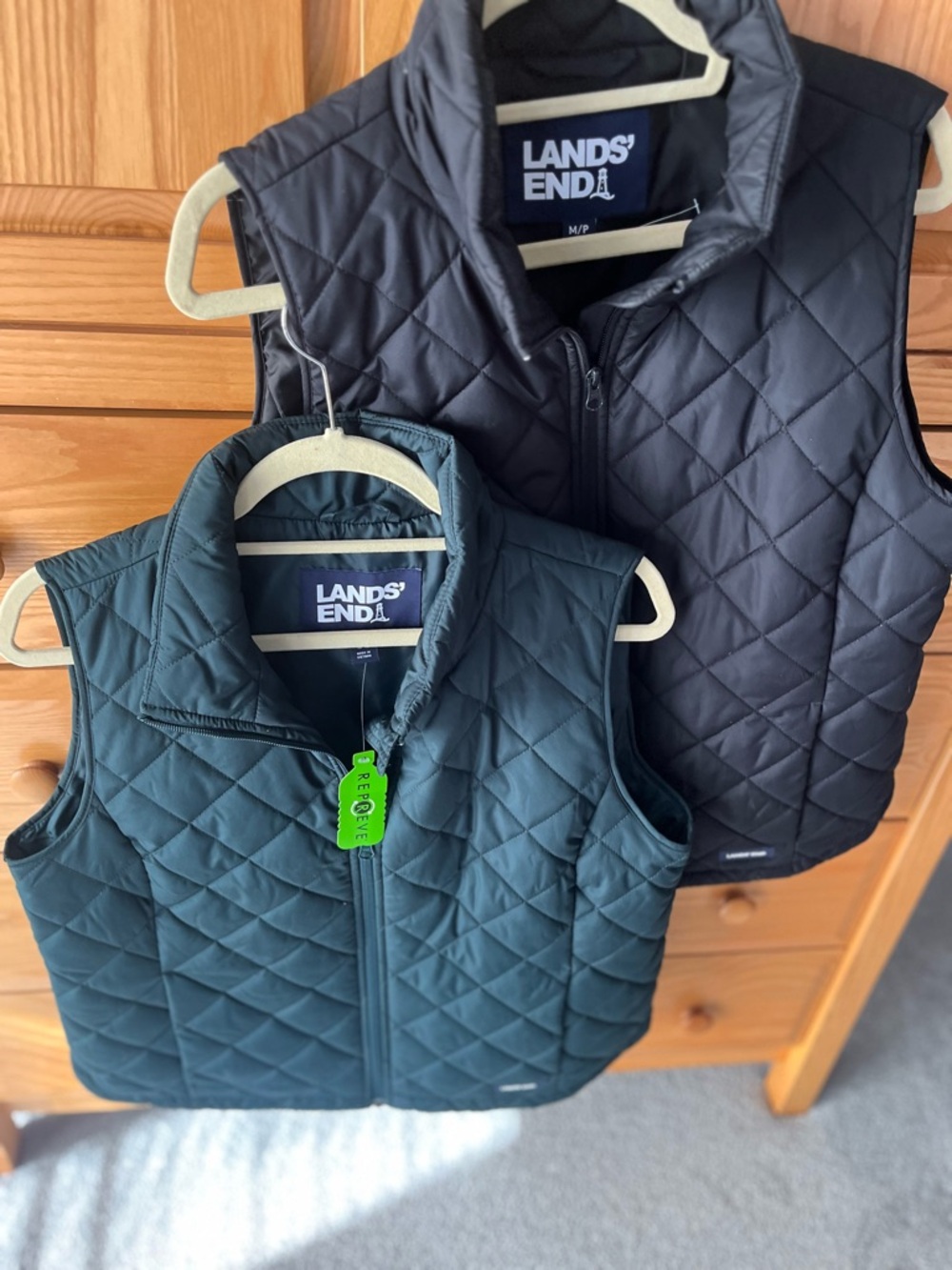 Lands' End 2 Quilted Womens Vests in Black and Dark Green MP